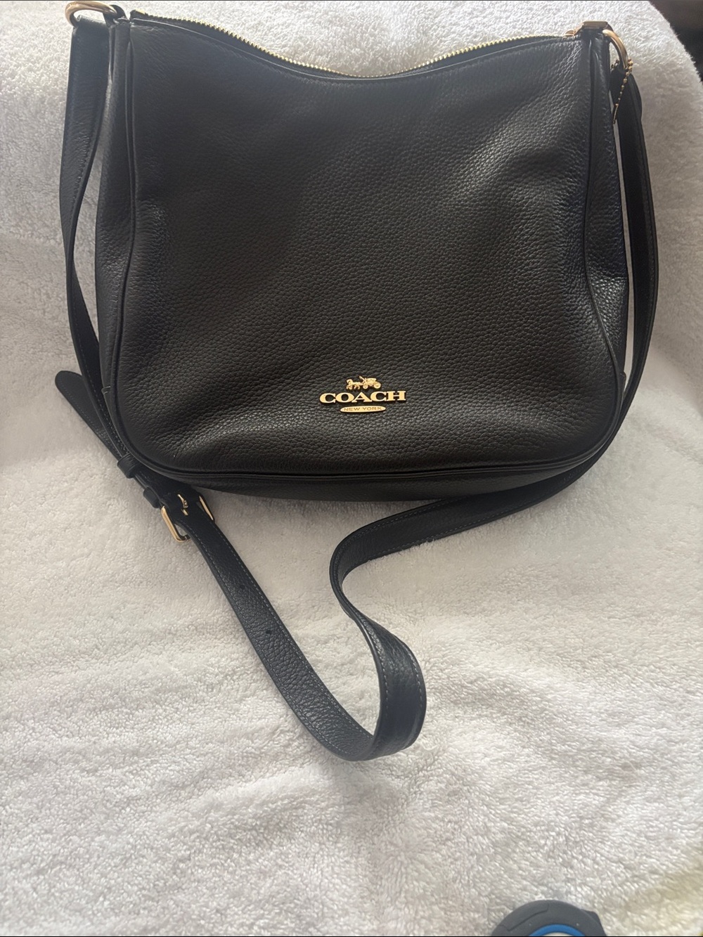 COACH Black Pebbled Leather Crossbody with Gold Logo